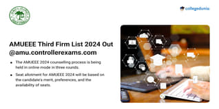 AMUEEE Third Firm List 2024 Released @amu.controllerexams.com; Accept Seats by August 2